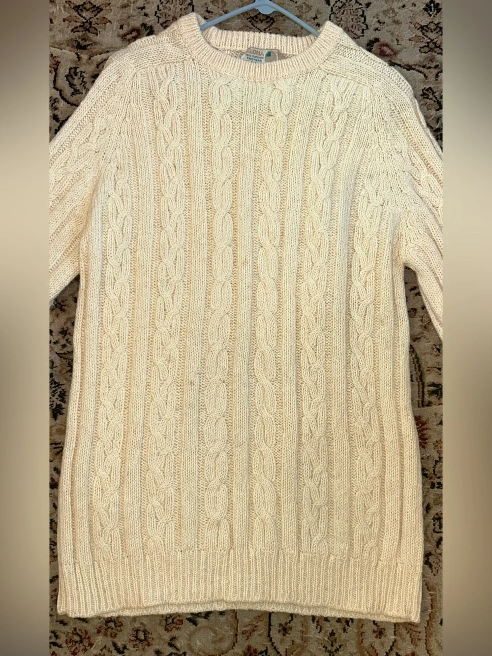 VTG CLONA CableKnit Sweater Men XL Cream Hand Made Pure New Wool Aran IRELAND